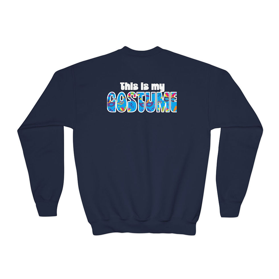 Thumbnail: Youth Crewneck Sweatshirt — "This Is My Costume" Colorful Mardi Gras Mask Design