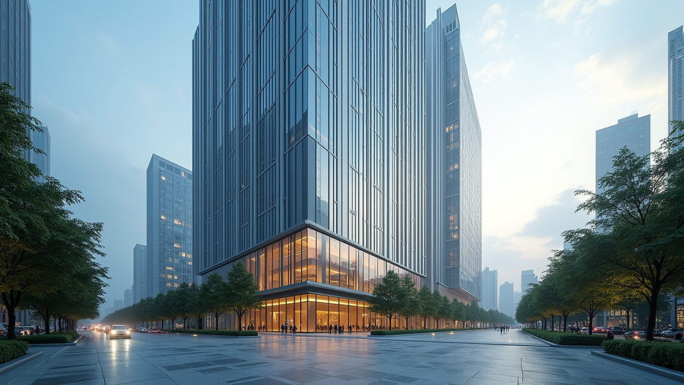 Vista frontal de un edificio corporativo moderno en China