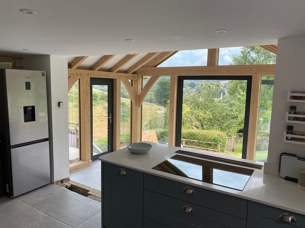 Oak timber frame extension internal view