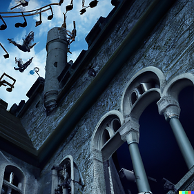 DALL·E 2023-05-29 18.43.42 - musical notes and microphones being poured out of the windows