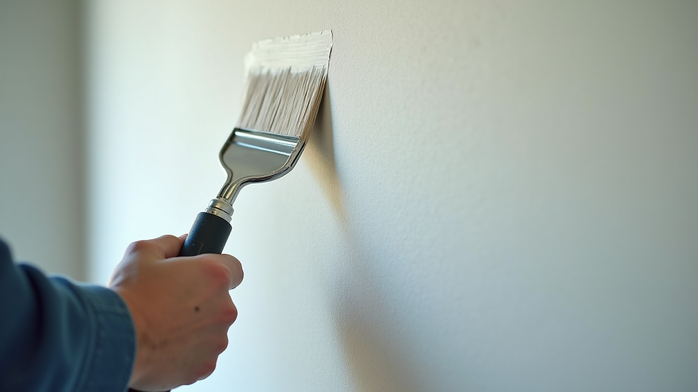 Close-up view of a painter preparing a wall surface before painting
