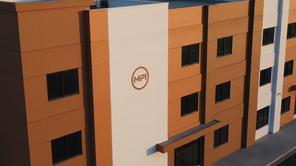 High angle view of a freshly painted commercial building exterior