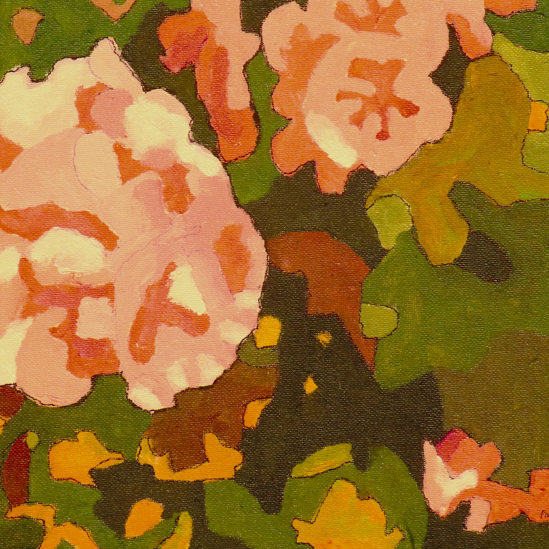 Orange warm toned flowers with warm toned green leaves