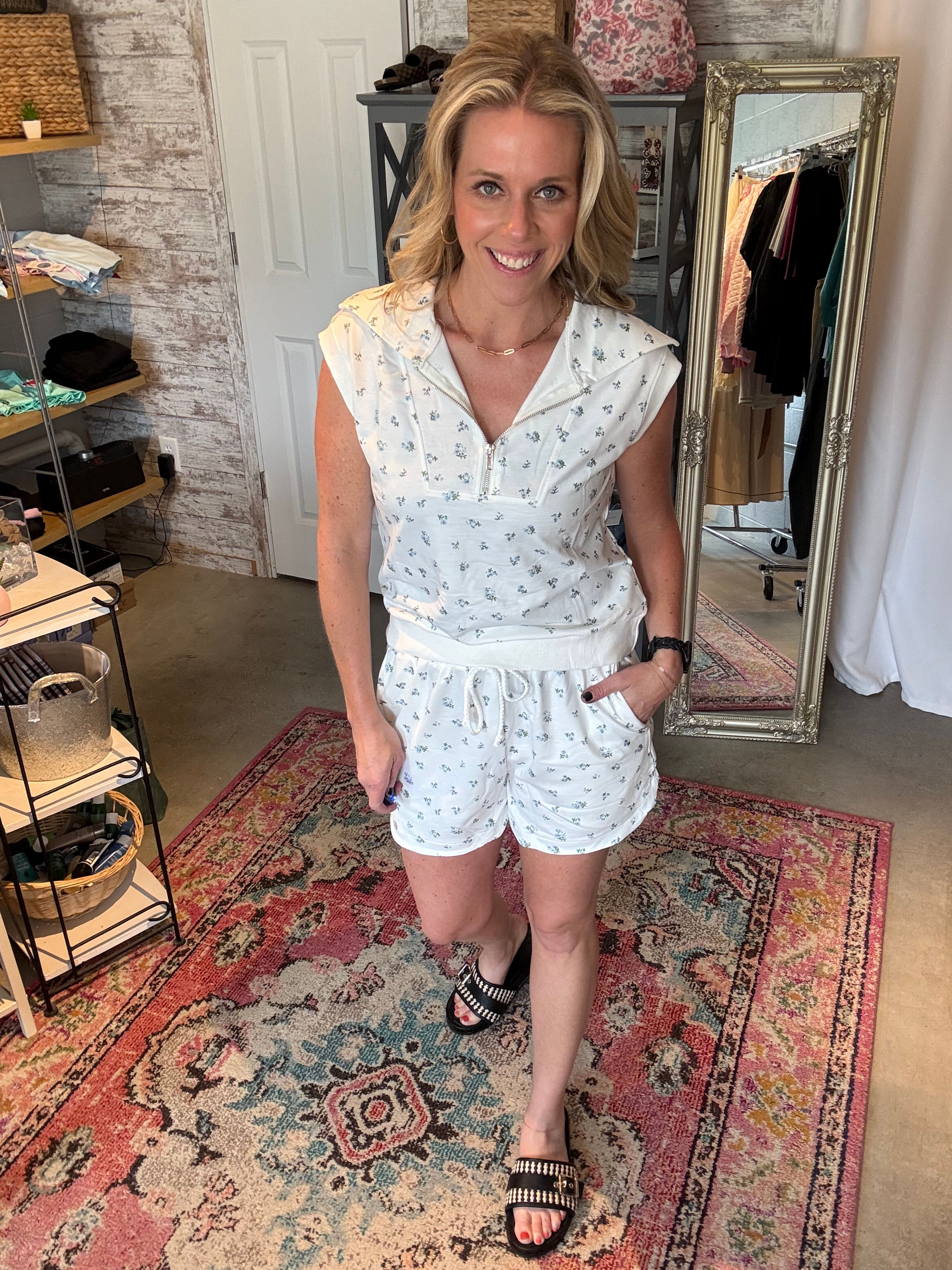 264 -Boho Bloom Zip-Up Short Set