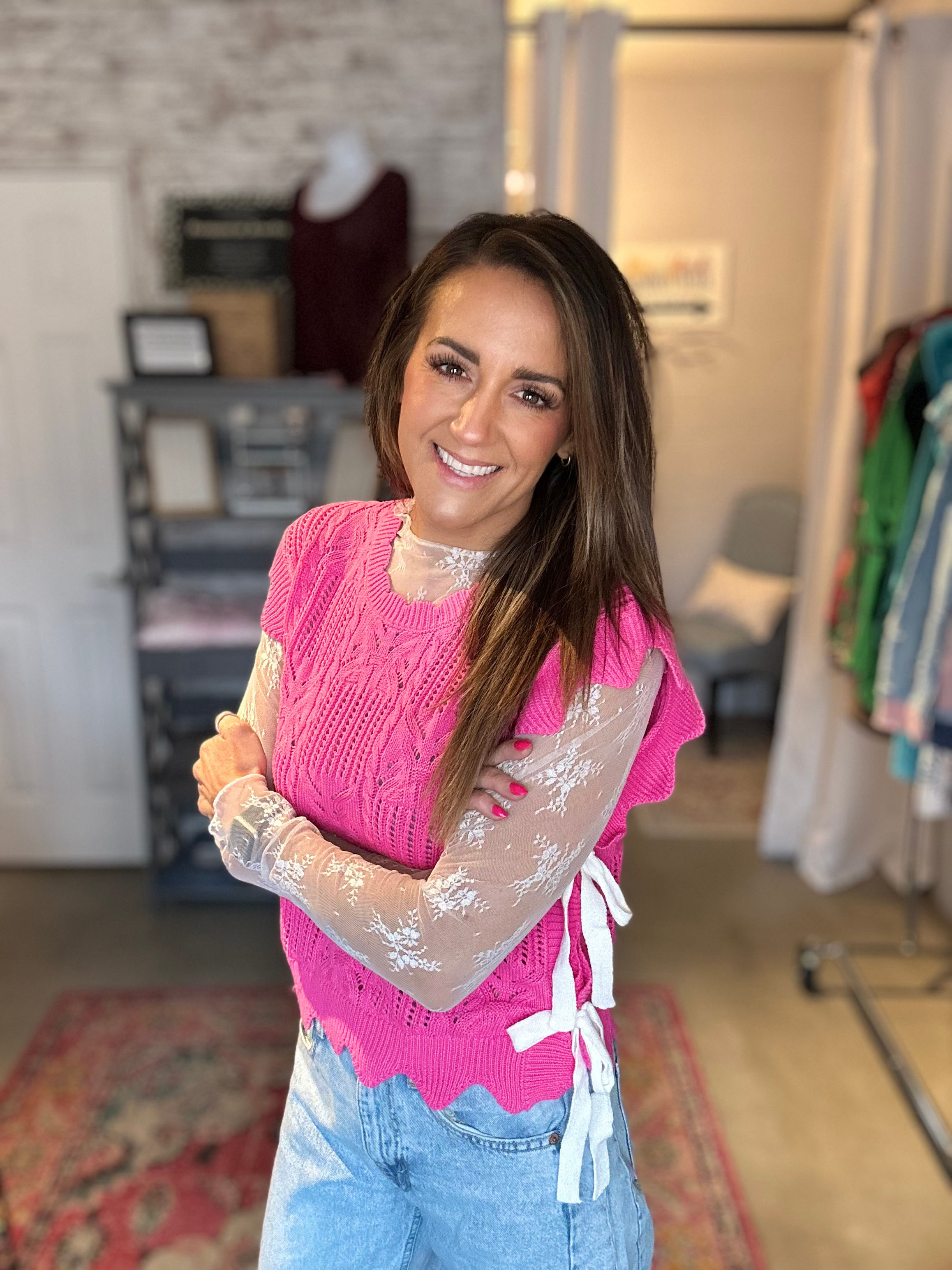 242 -Pink Petal Pointelle Sweater