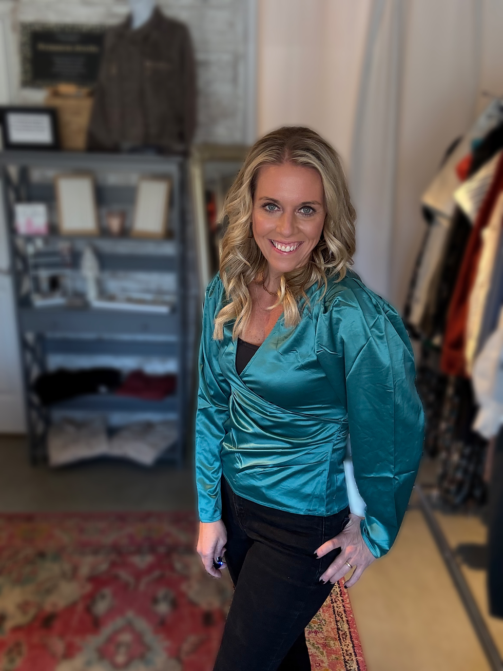 238 -Emerald Elegance Satin Surplice Top