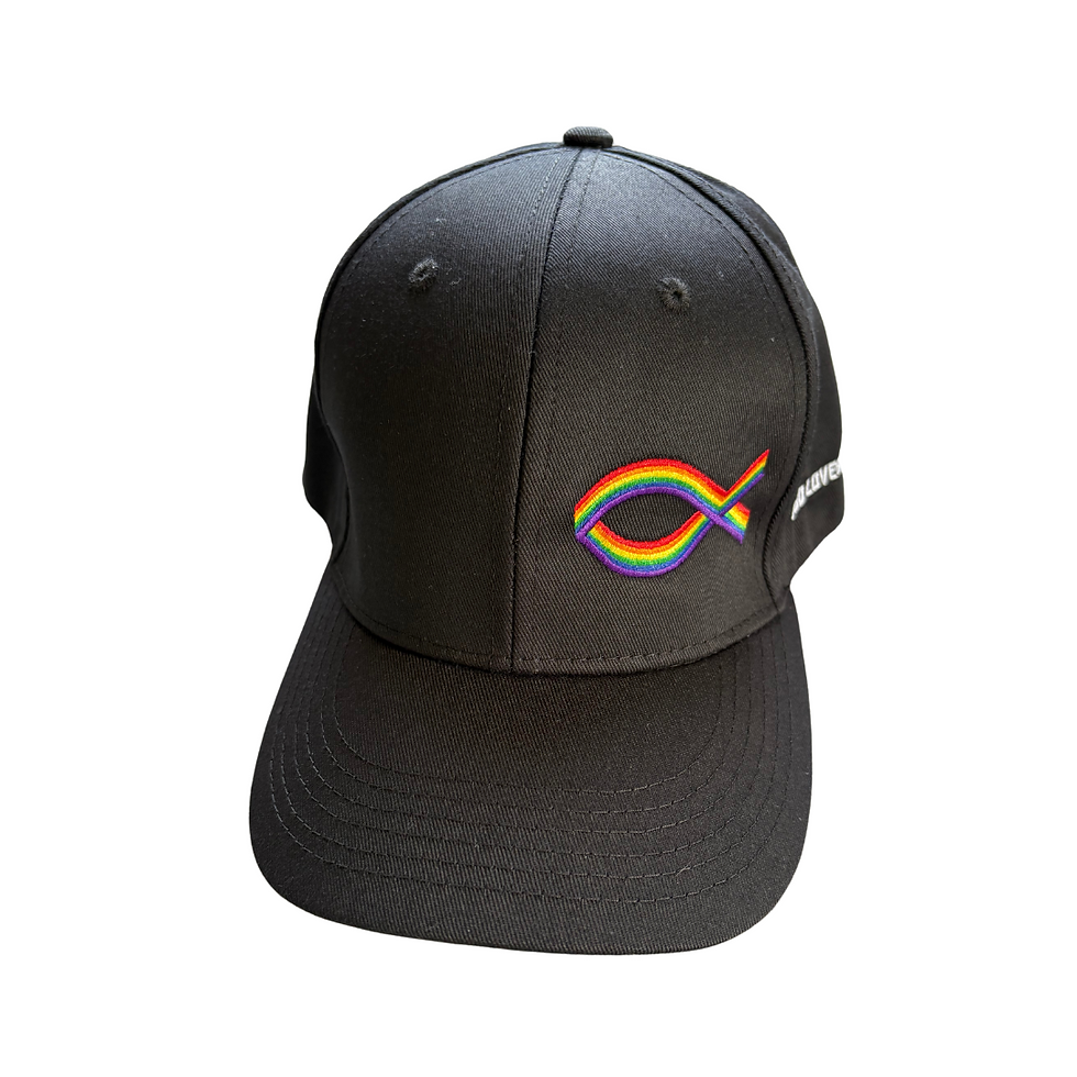 Miniatyrbild: Keps med regnbågsfisken och texten "God loves queers"