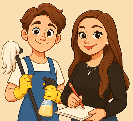 Freundliche Putzhilfe & Assistentin notieren Aufgaben