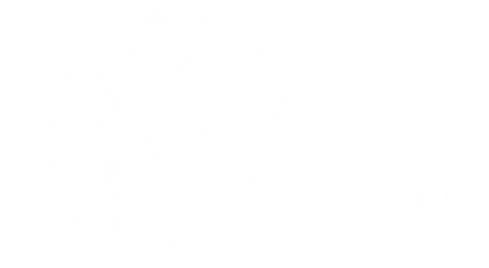 Weißes Logo mit einem großen „P“ und Plus Placement GmbH am rechten Rand.