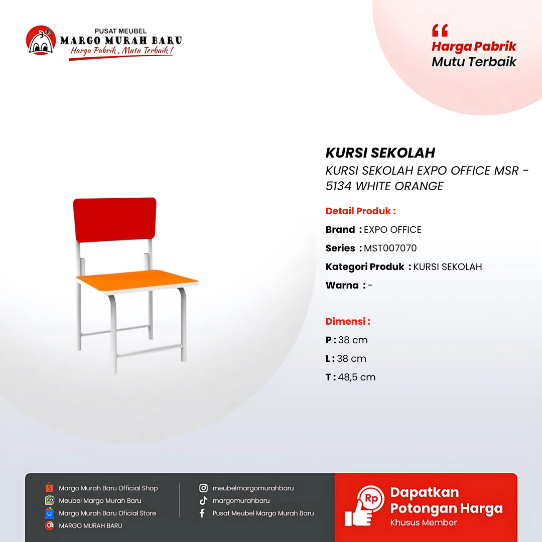 KURSI SEKOLAH EXPO OFFICE MSR - 5134 WHITE ORANGE