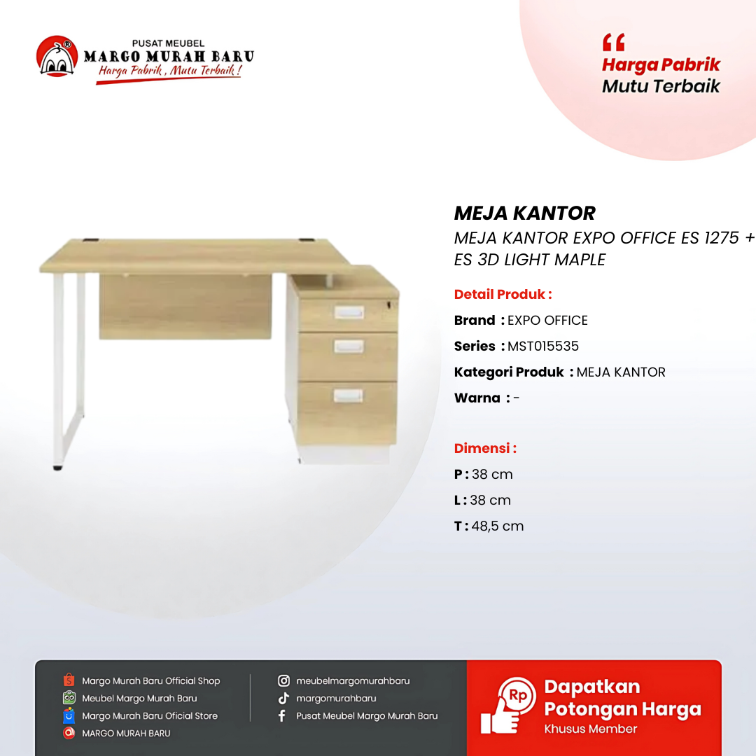 MEJA KANTOR EXPO OFFICE ES 1275 + ES 3D LIGHT MAPLE