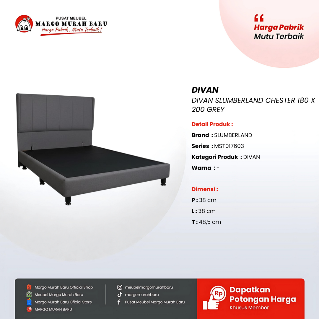 DIVAN SLUMBERLAND CHESTER 180 X 200 GREY