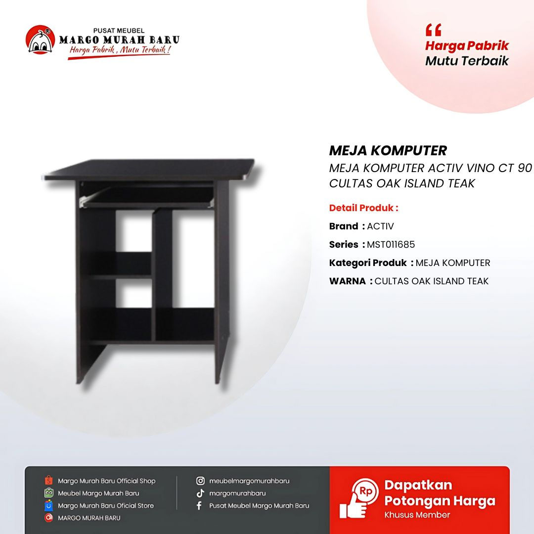 MEJA KOMPUTER ACTIV VINO CT 90 CULTAS OAK ISLAND TEAK