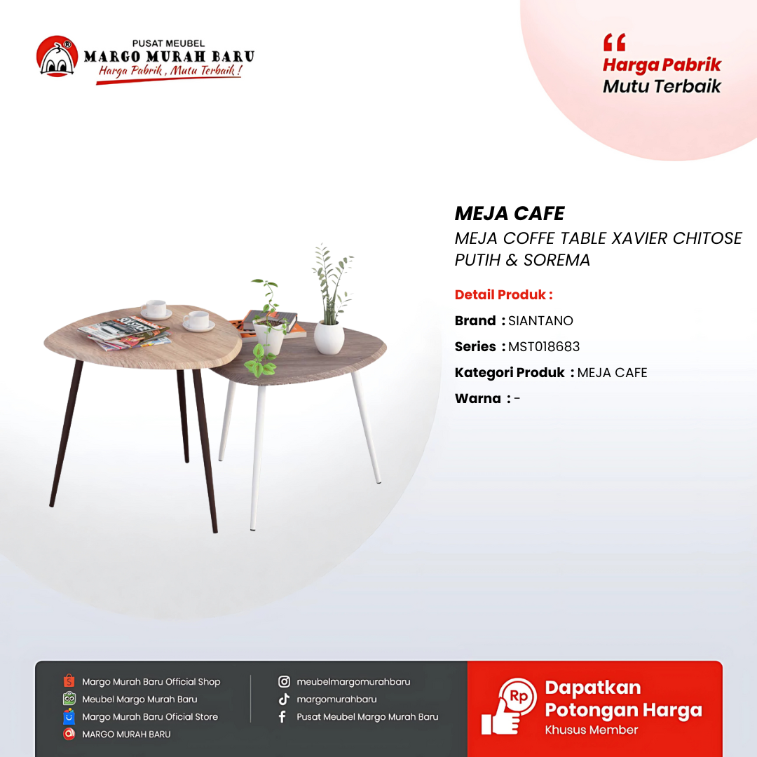 MEJA COFFE TABLE XAVIER CHITOSE PUTIH & SOREMA