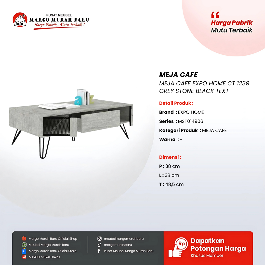 MEJA CAFE EXPO HOME CT 1239 GREY STONE BLACK TEXT