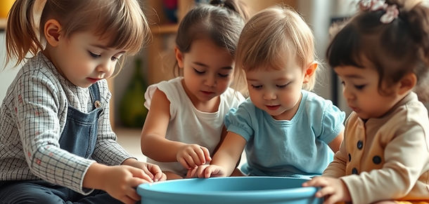 boys and girls of different ethnicity playing in a home daycare.