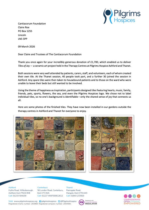 TILES OF JOY! A Fantastic Well Done To Pilgrims Hospices! Beautiful Work!