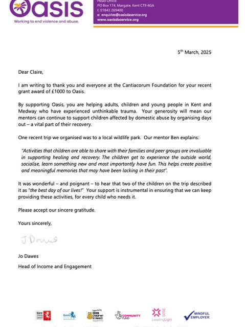 Good to be able to support Oasis and their important work.