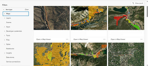 Grid of satellite maps with data layers and filter sidebar