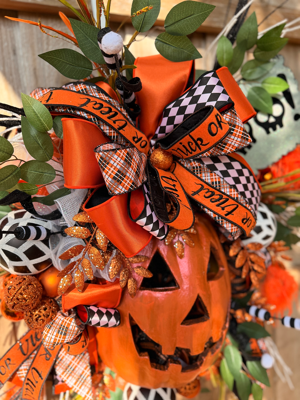 Thumbnail: XL Halloween Wreath for Front Door Jack O Lantern Wreath Spooky Halloween Party