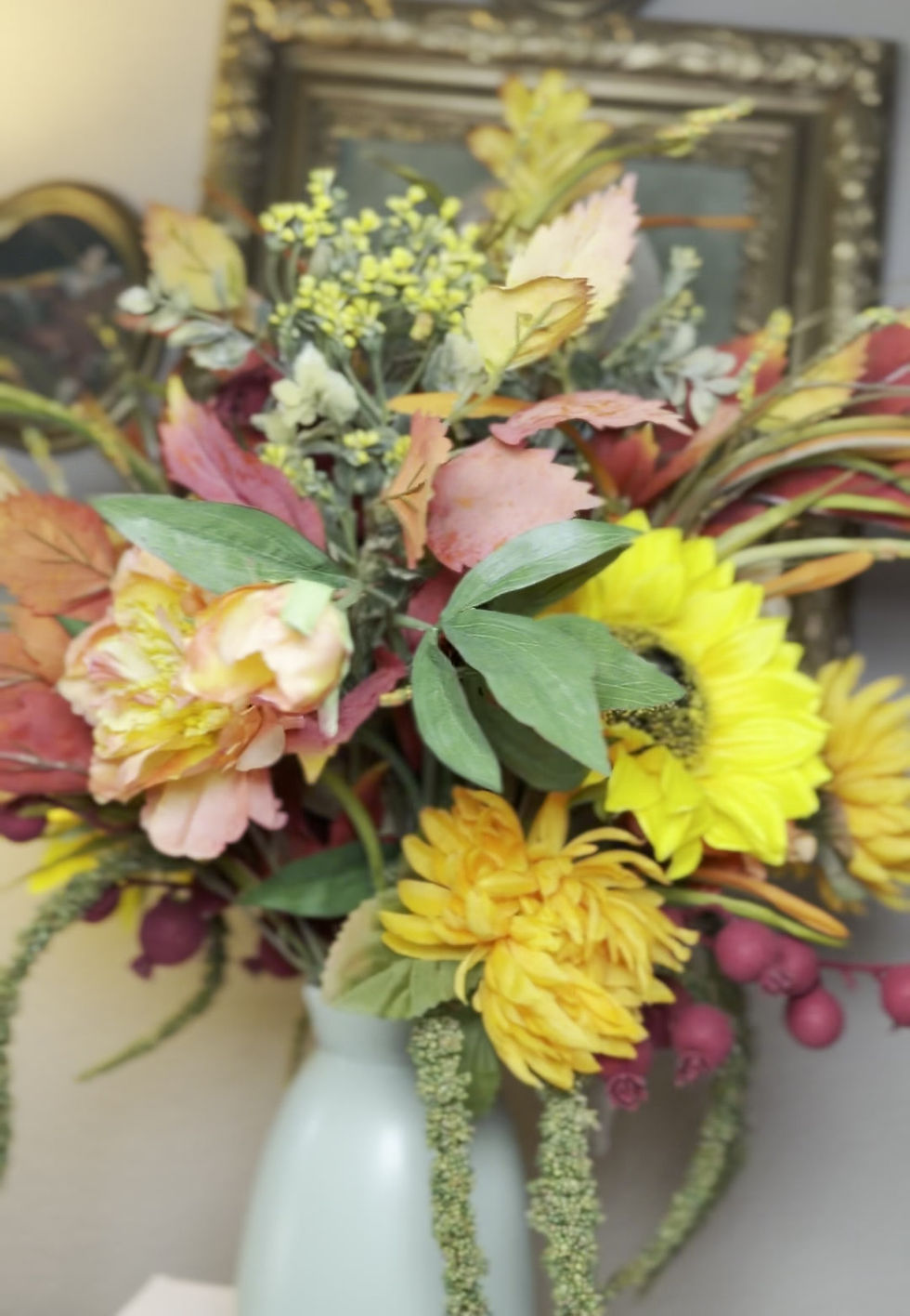 Thumbnail: Thanksgiving Table Centerpiece Fall Floral Arrangement in Vase Autumn Table Deco