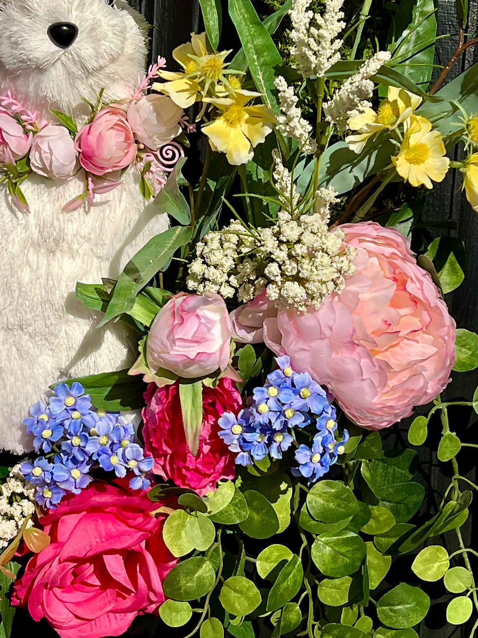 Thumbnail: Floral Easter Bunny Wreath, Nancy Brown Ribbon, Spring Door Decor