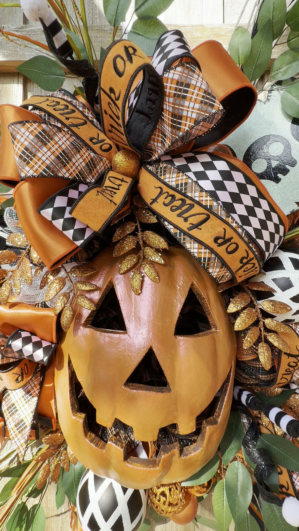 Thumbnail: XL Halloween Wreath for Front Door Jack O Lantern Wreath Spooky Halloween Party