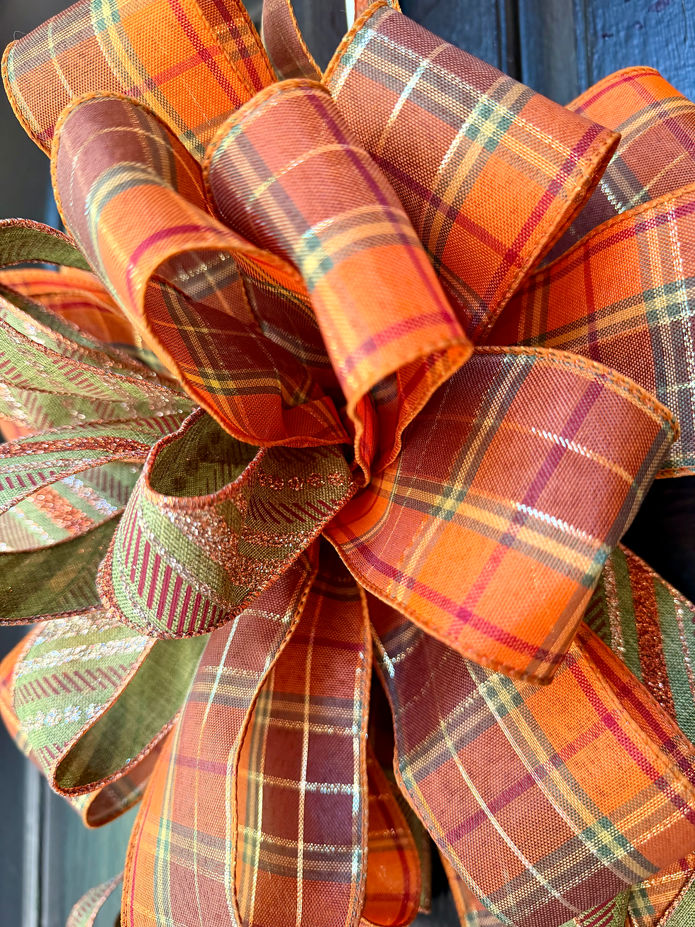 Thumbnail: Large FALL Plaid Wreath Bow with Tails | Large Thanksgiving Bow