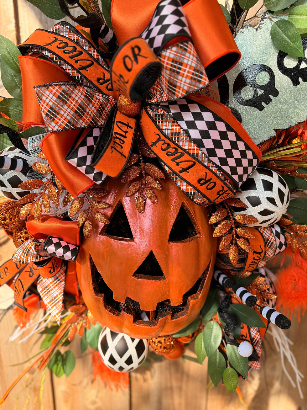 Thumbnail: XL Halloween Wreath for Front Door Jack O Lantern Wreath Spooky Halloween Party