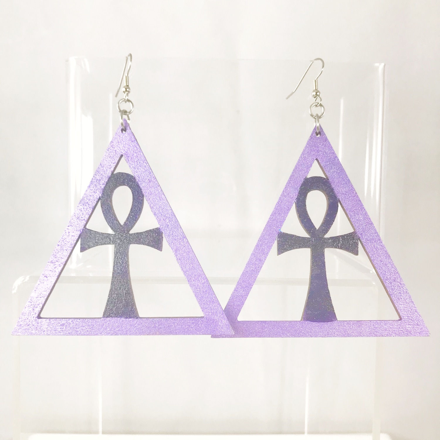 Hand Painted Ankh Wooden Earrings