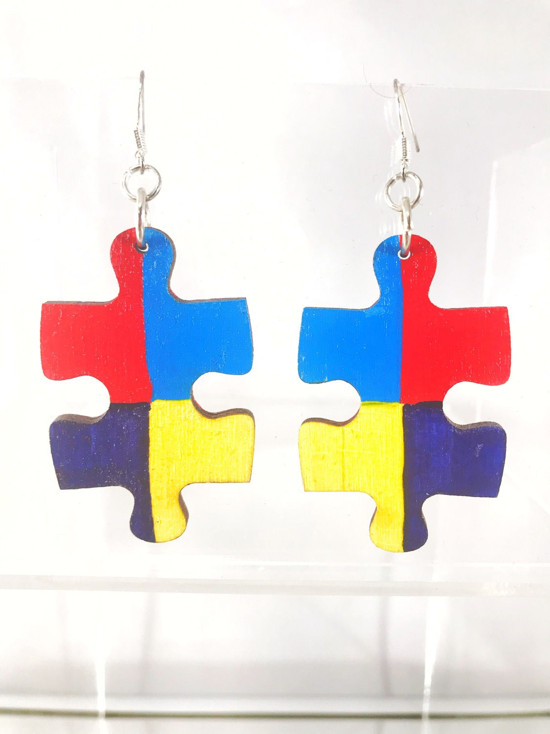 Hand Painted Autism Awareness Wooden Earrings