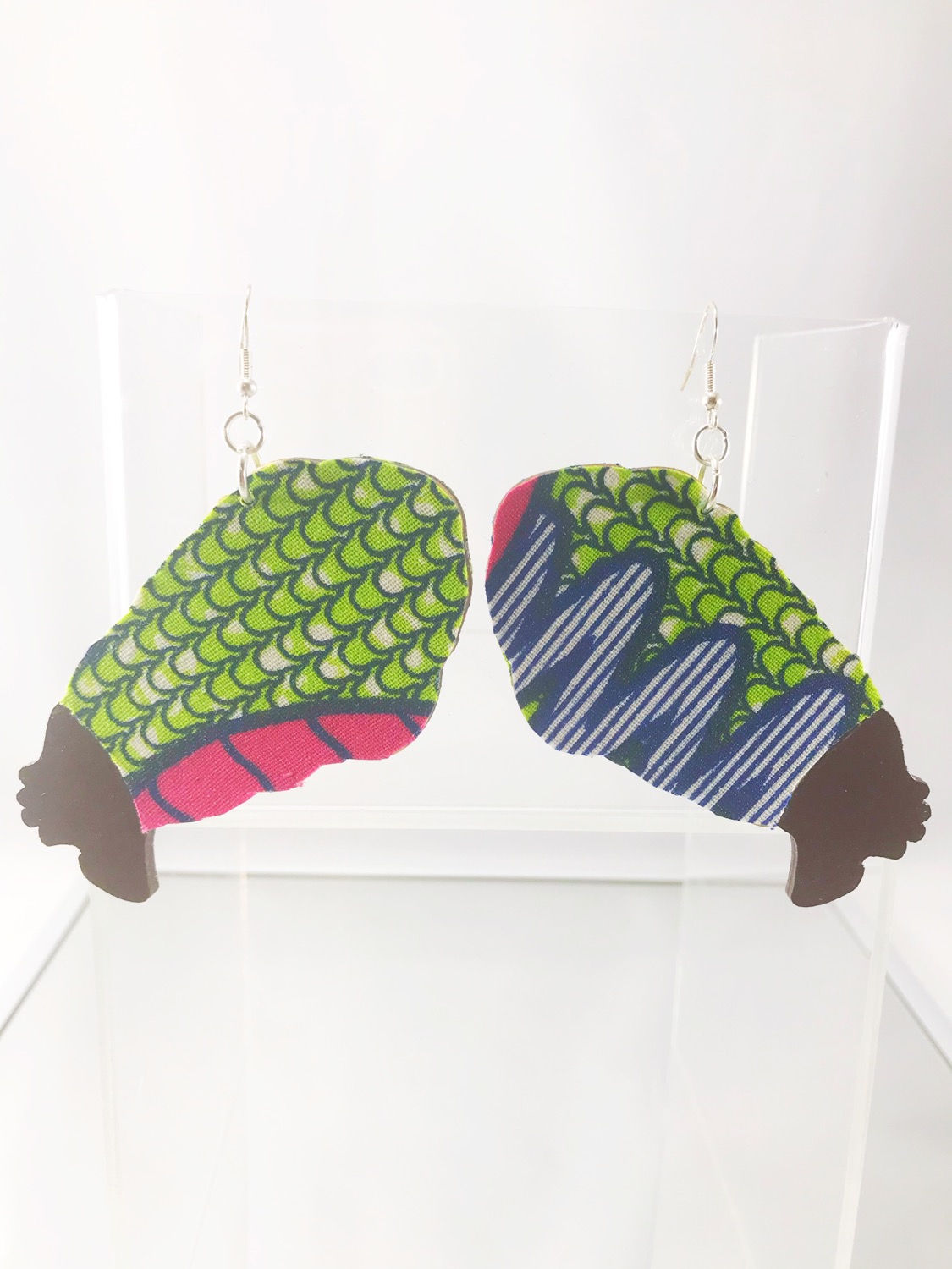 Hand Painted Fabric Wrap Wooden Earrings