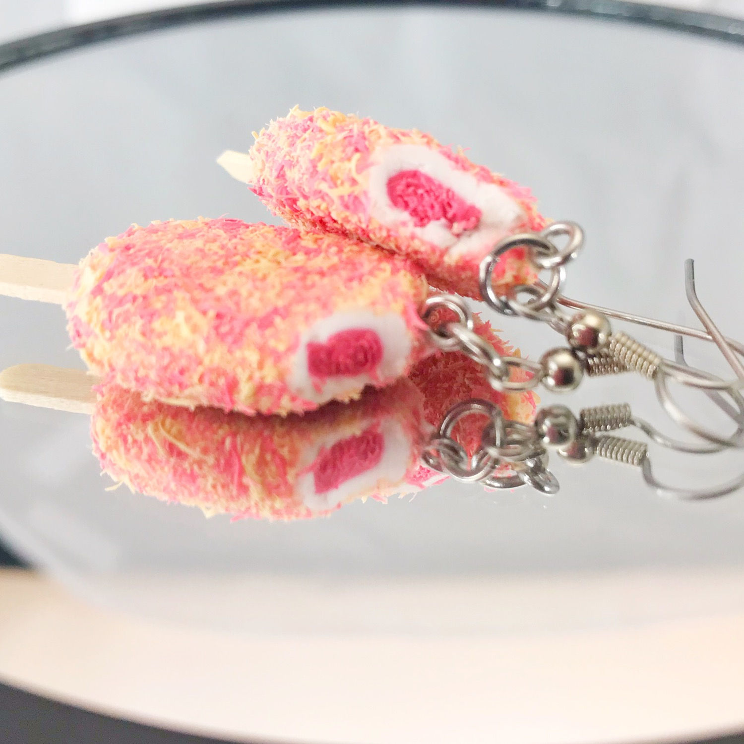 Polymer Clay Strawberry Crunch Ice Cream Bar Earrings