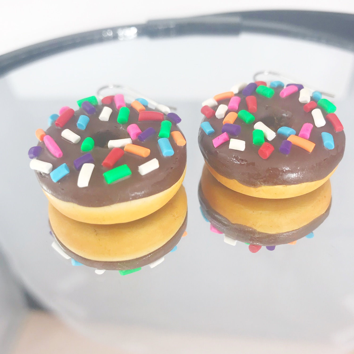 Polymer Clay Chocolate Sprinkle Doughnut Earrings