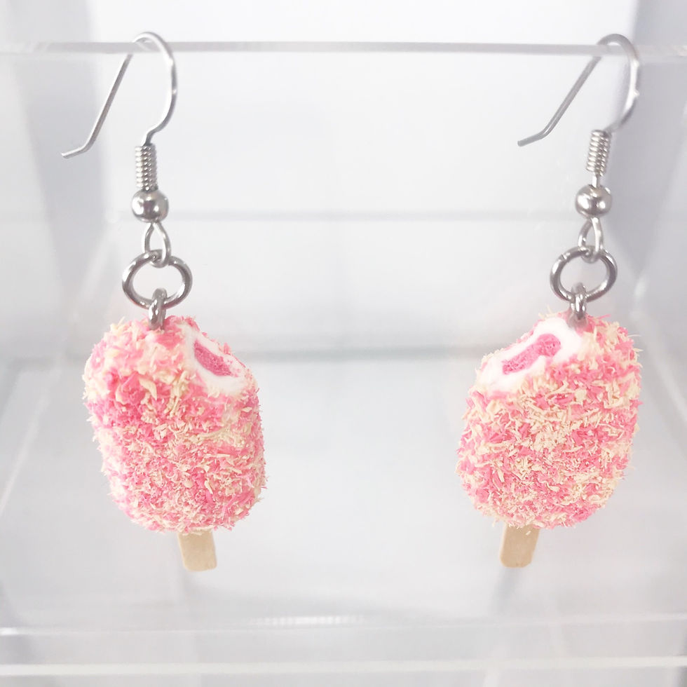 Thumbnail: Polymer Clay Strawberry Crunch Ice Cream Bar Earrings