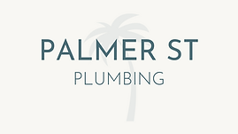 Palmer St Plumbing logo featuring bold, modern typography with a subtle palm tree silhouette in the background, representing a professional plumbing business