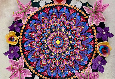 Origami flower frame dot mandala painting