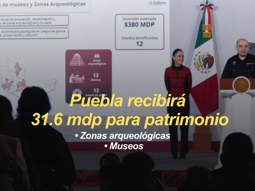 Puebla recibirá 31.6 mdp para rehabilitar zonas arqueológicas y museos