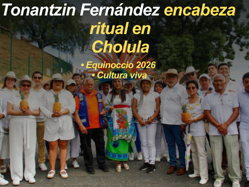 Tonantzin Fernández encabeza peregrinación de danzas en la Gran Pirámide de Cholula