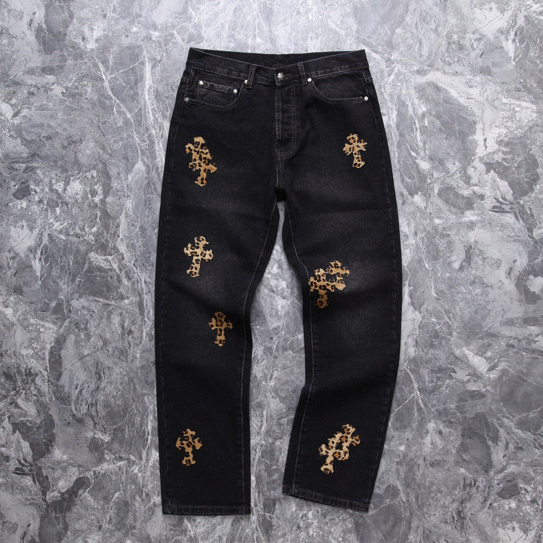 Chrome Hearts Cheetah Crosses Black Jeans