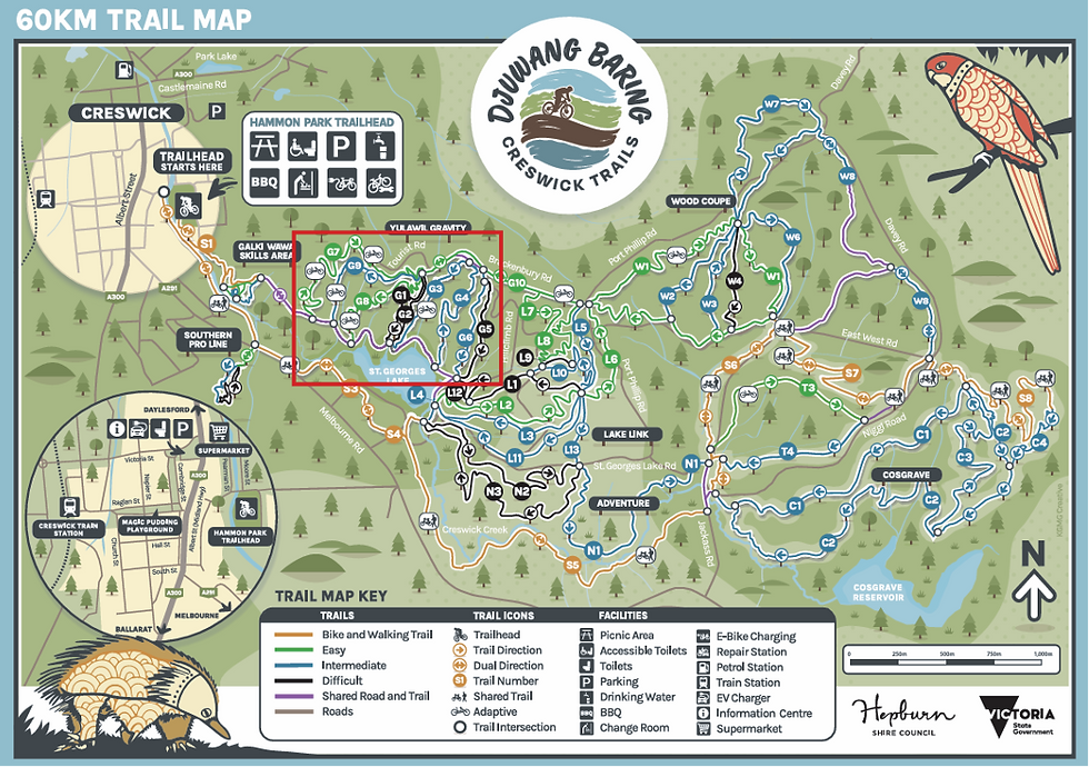 Map showing affected G trails