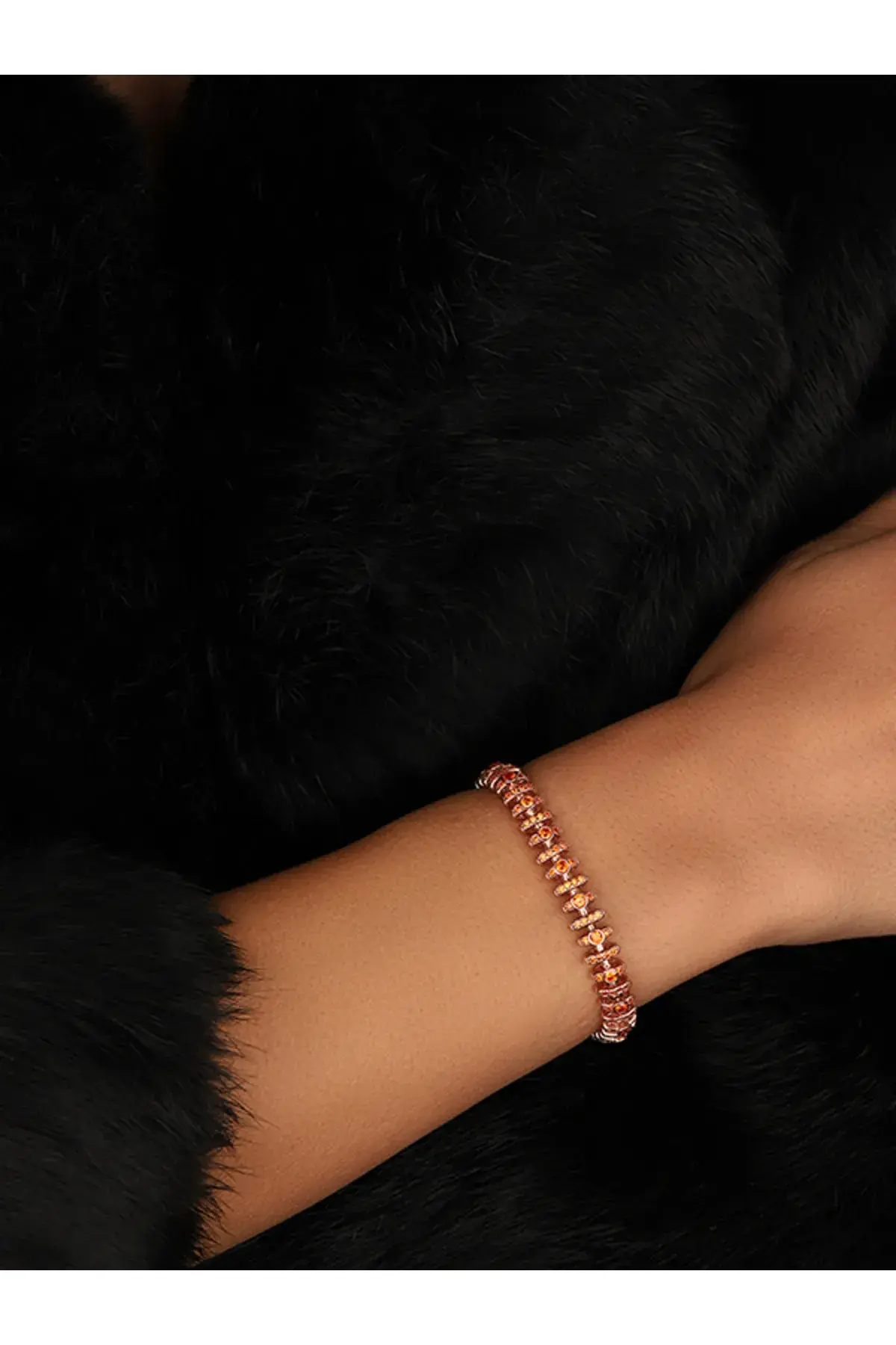 Gold Plated Zircon Stone Orange Baguette Silver