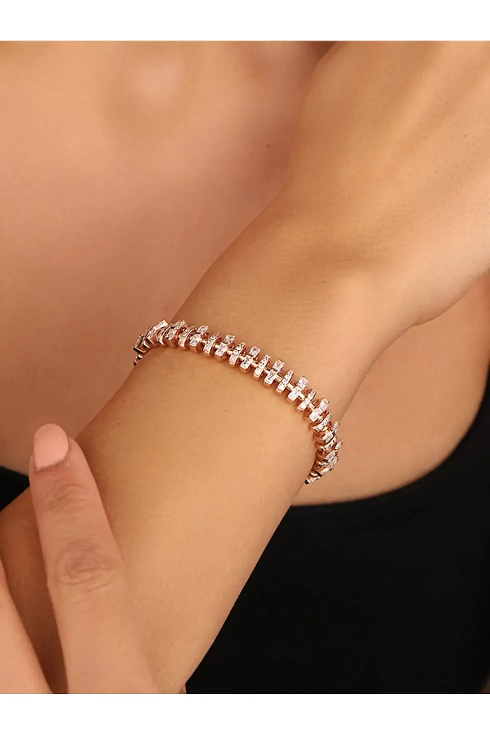 Küçük resim: Zirkon Taşlı Altın Kaplama Gümüş Baget Bileklik