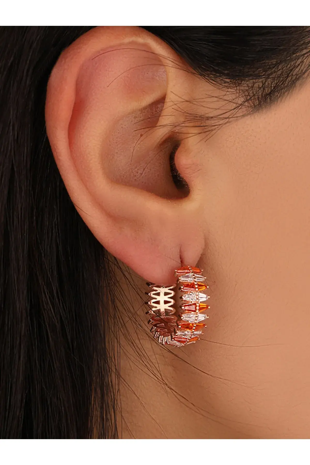 Zirkon Taşlı Trapez Gümüş Küpe