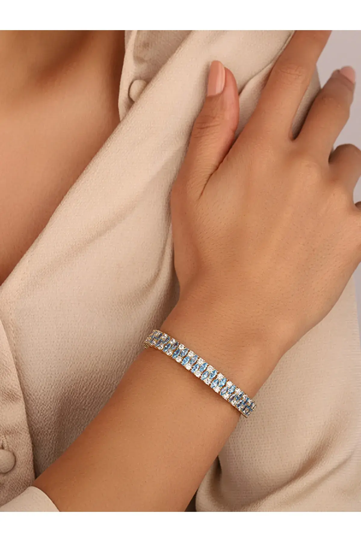 Zircon Stone Gold Plated Marquise Silver Bracelet