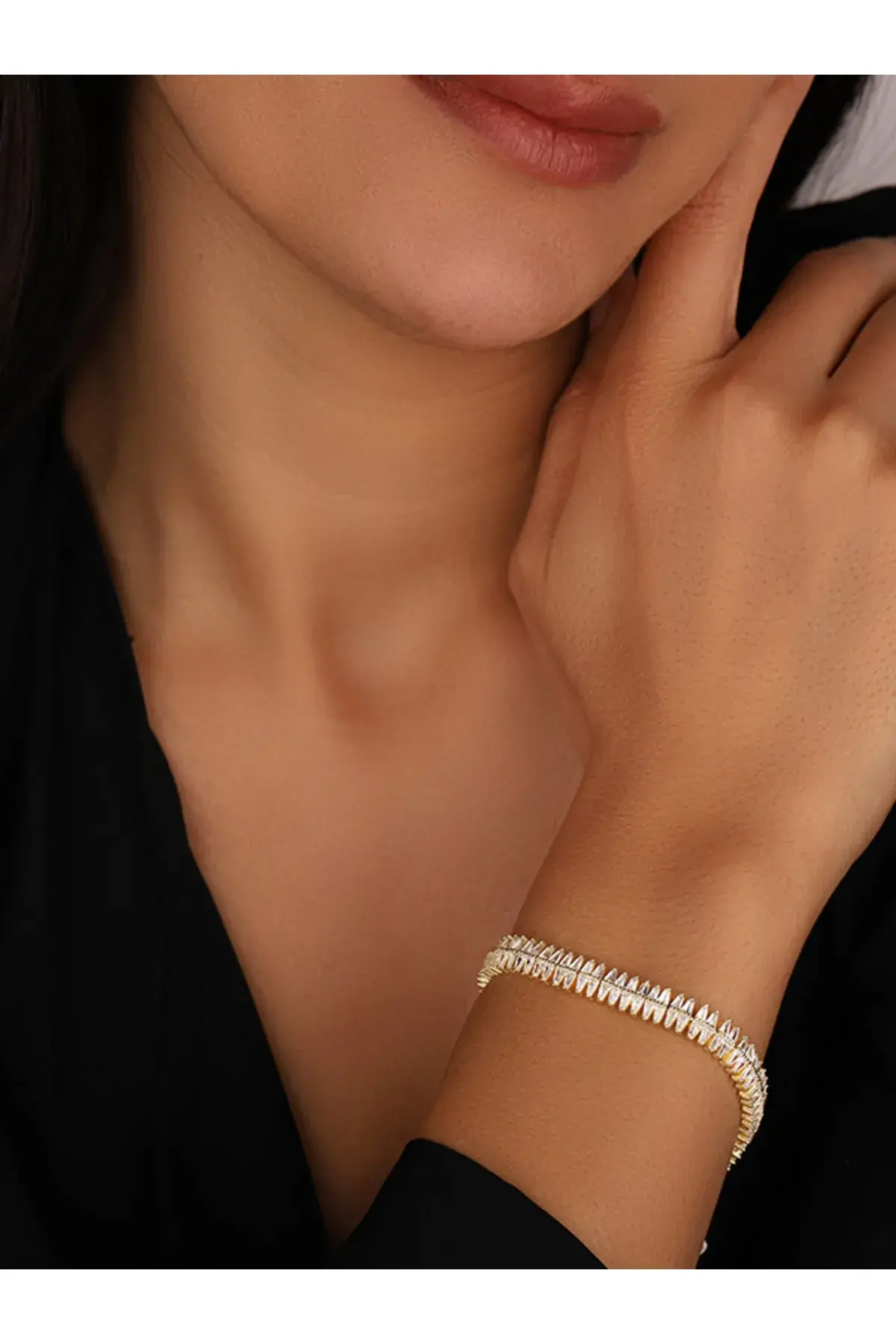 Zircon Stone Gold Plated Adjustable Trapeze Silver Bracelet