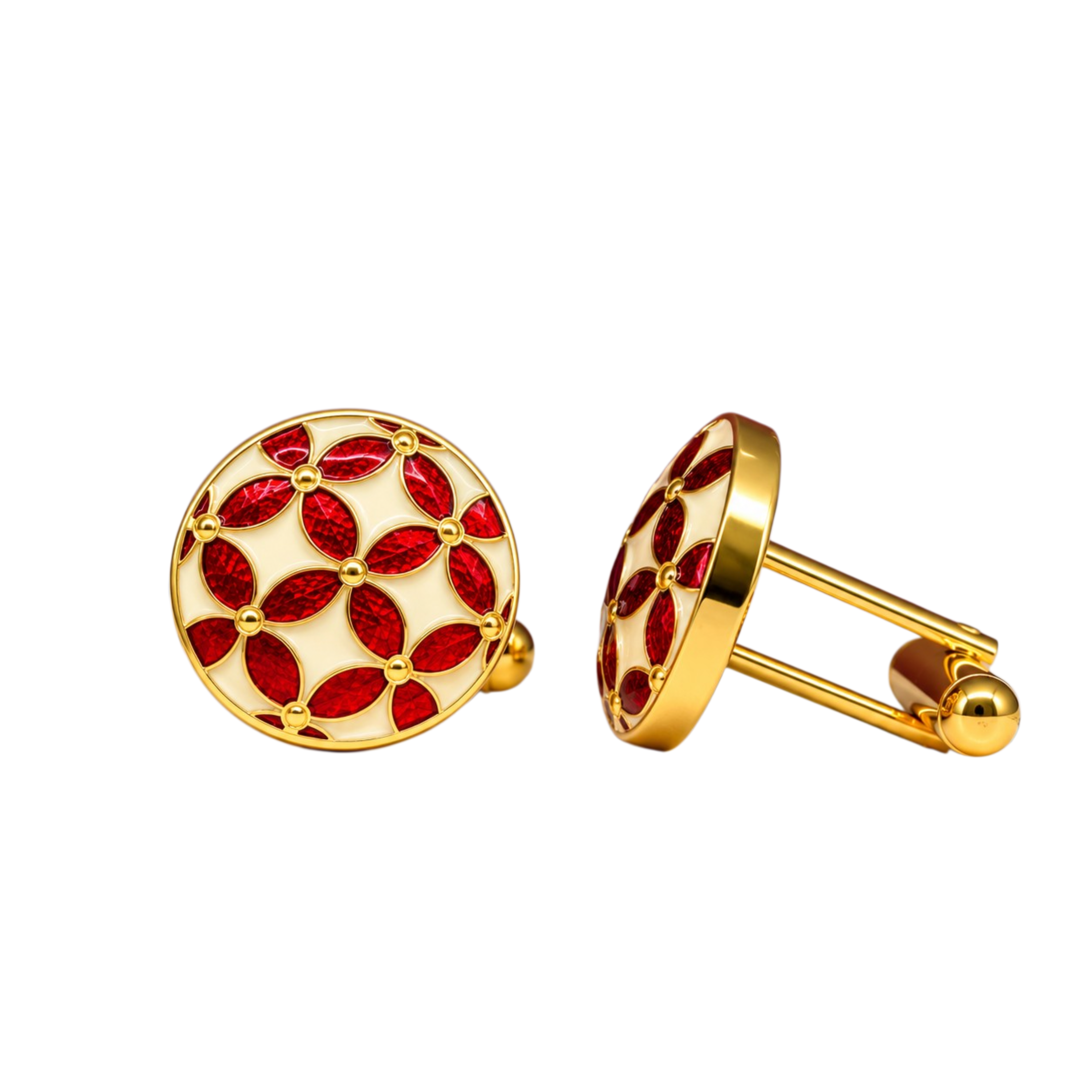 The Clover Cufflinks — Crimson & Ivory