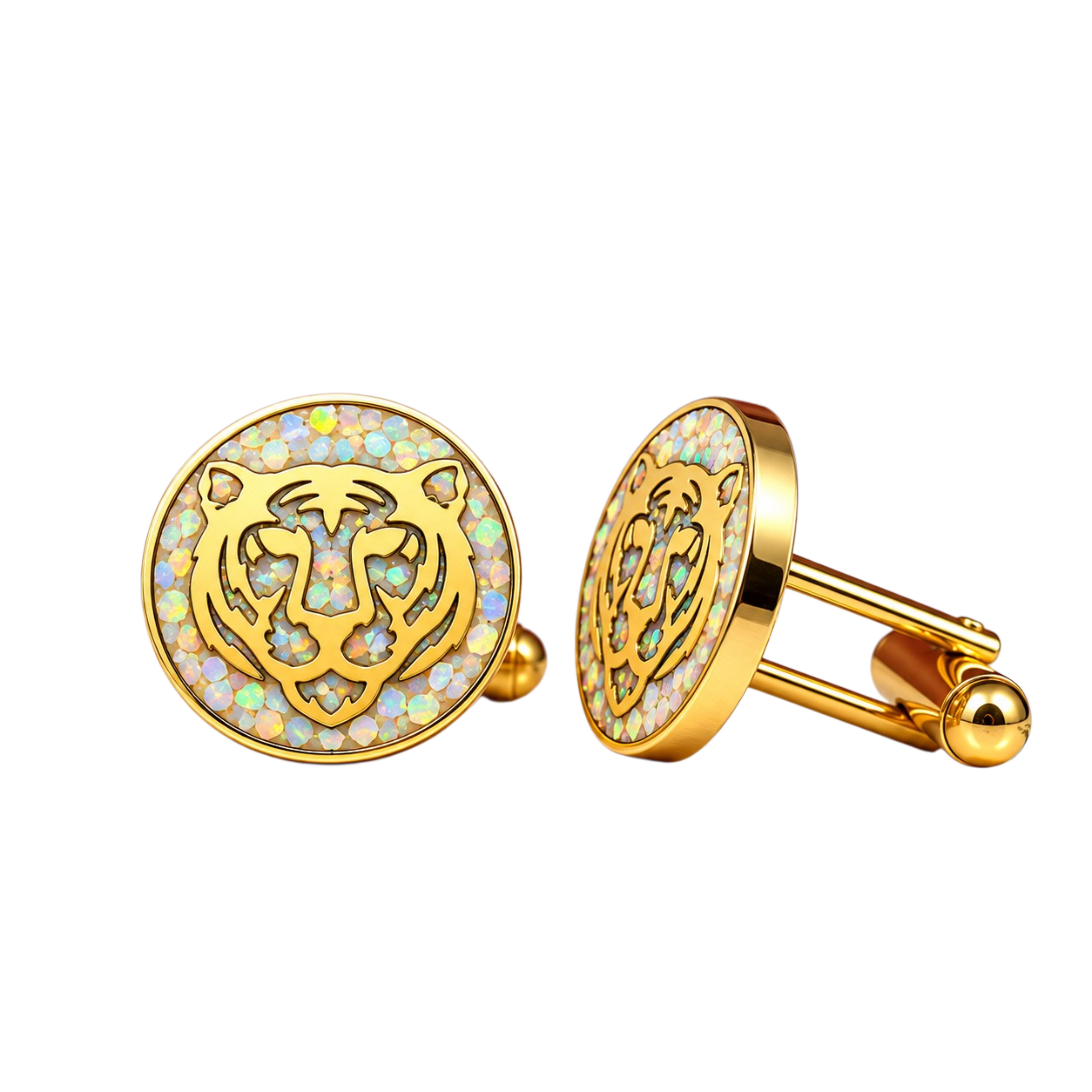 The Bengal Tiger Cufflinks — White Opal