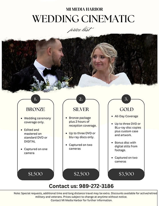 MI Media Harbor wedding video price sheet