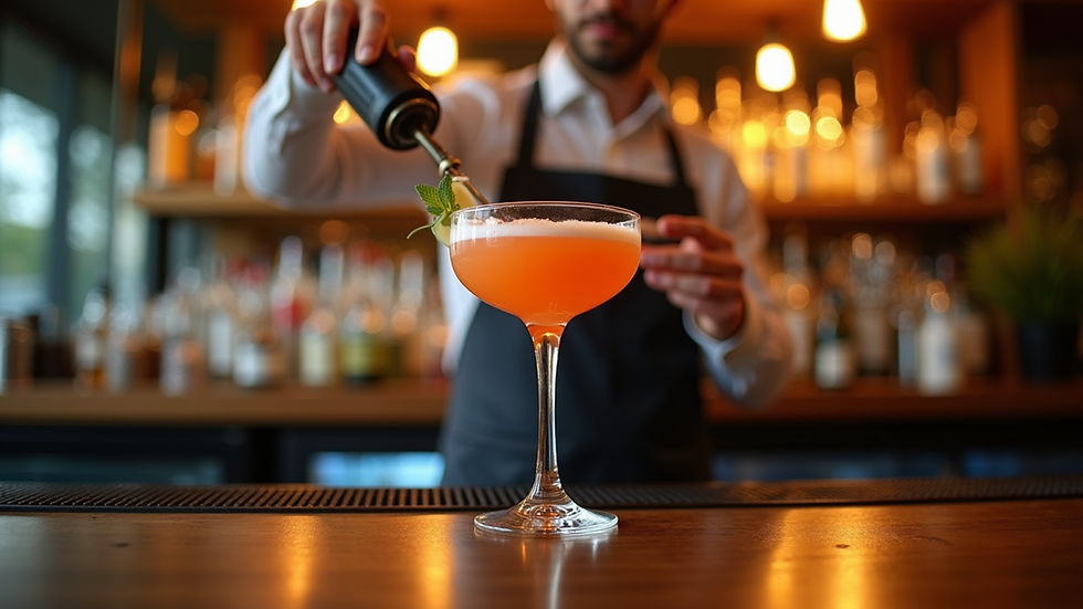 Close-up view of a cocktail being prepared in a stylish bar